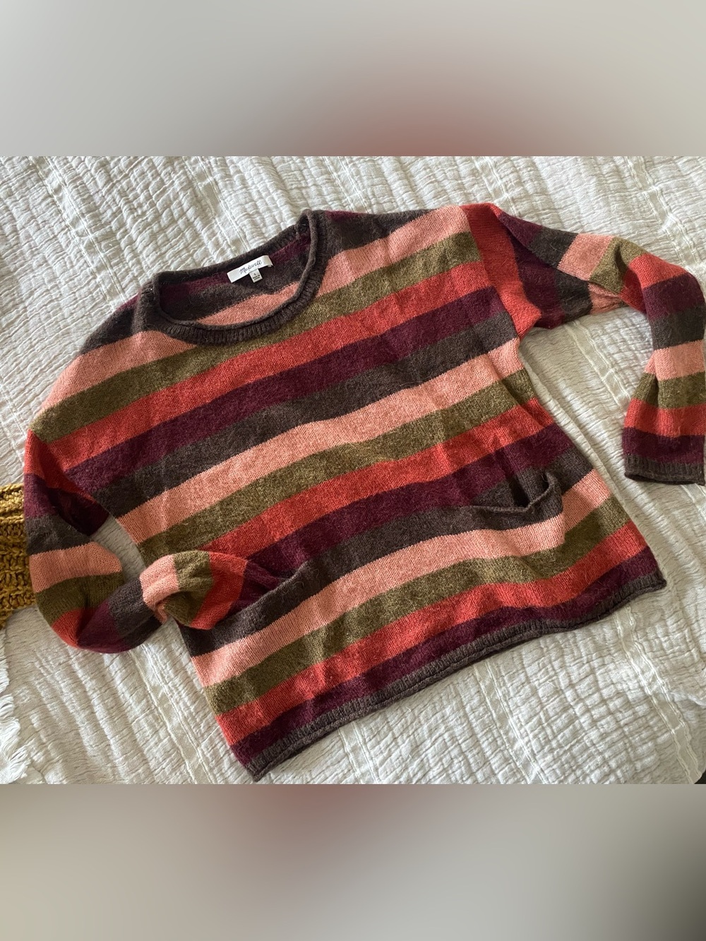 Madewell Striped Crewneck Sweater in Pink, Olive & Burgundy